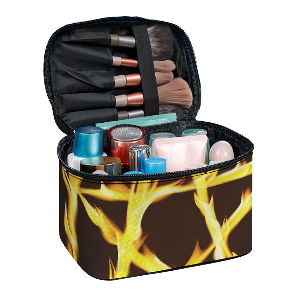 Flaming Pentagram Symbol Print Travel Makeup Bag