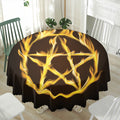 Flaming Pentagram Symbol Print Waterproof Round Tablecloth