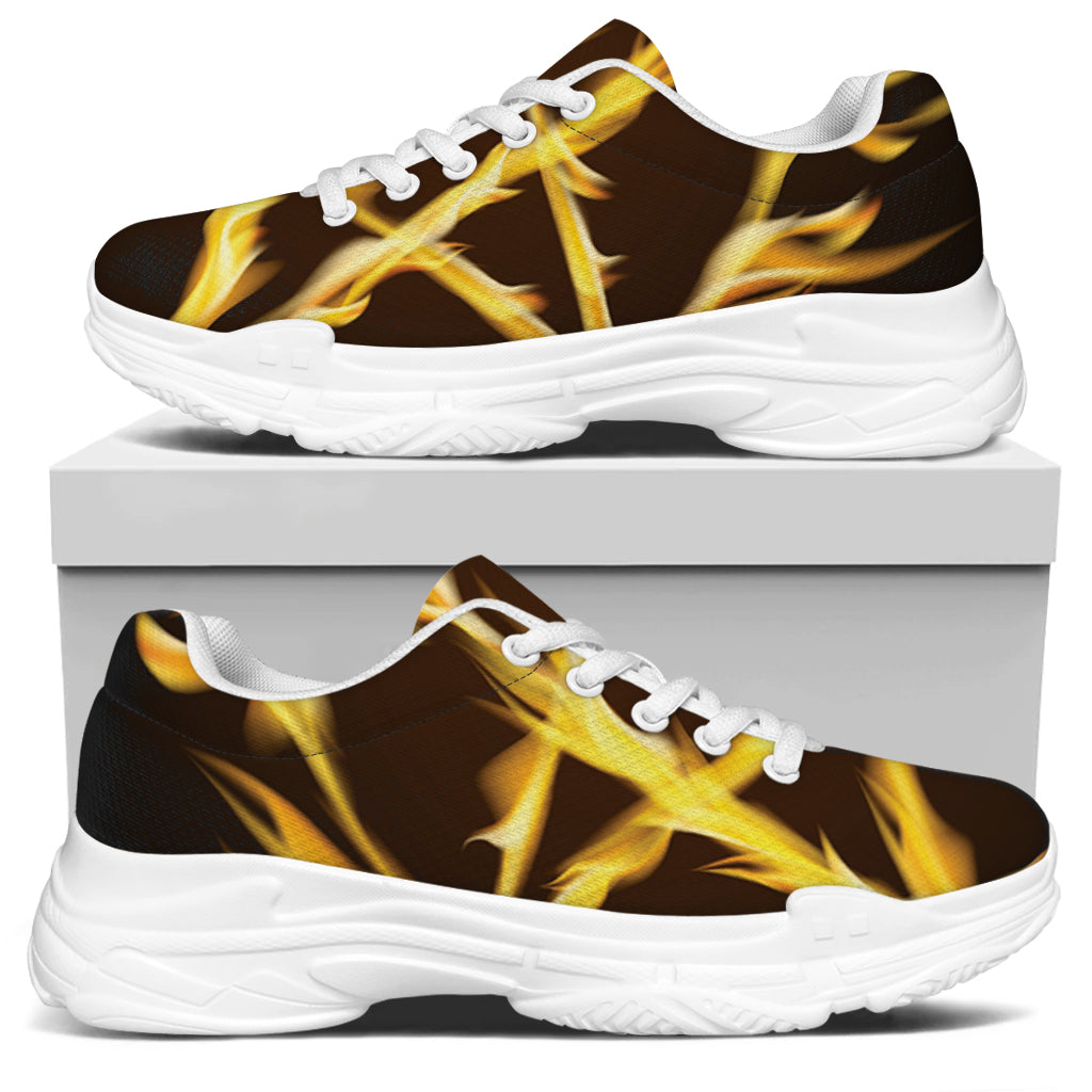 Flaming Pentagram Symbol Print White Chunky Shoes