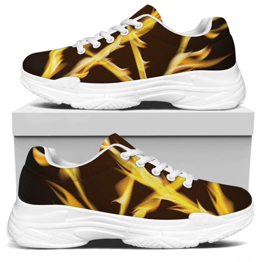 Flaming Pentagram Symbol Print White Chunky Shoes
