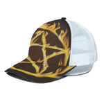 Flaming Pentagram Symbol Print White Mesh Trucker Cap