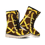 Flaming Pentagram Symbol Print Winter Boots