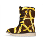 Flaming Pentagram Symbol Print Winter Boots