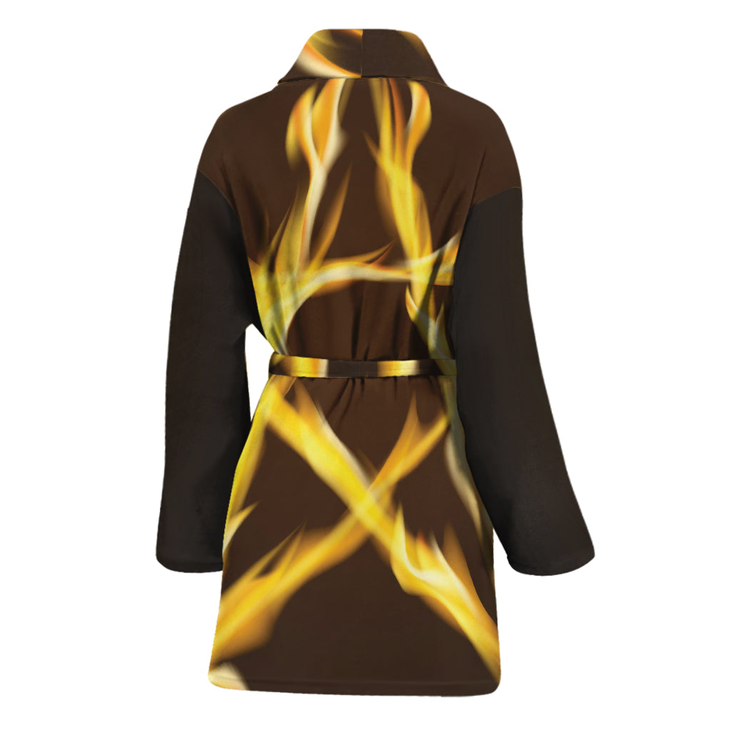 Flaming Pentagram Symbol Print Women's Bathrobe