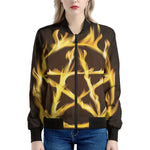 Flaming Pentagram Symbol Print Women's Bomber Jacket