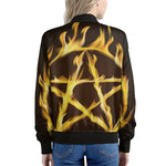 Flaming Pentagram Symbol Print Women's Bomber Jacket