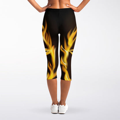 Flaming Pentagram Symbol Print Women's Capri Leggings