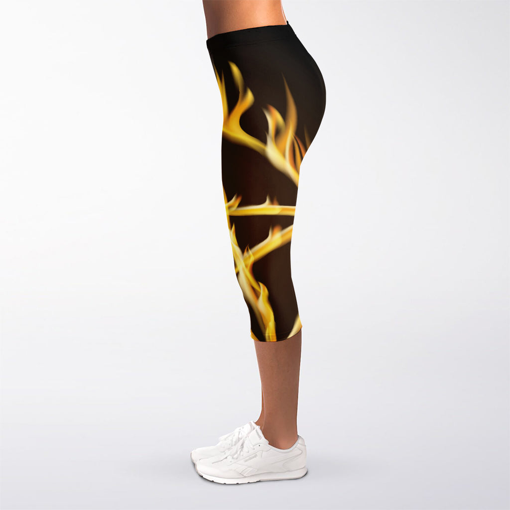 Flaming Pentagram Symbol Print Women's Capri Leggings