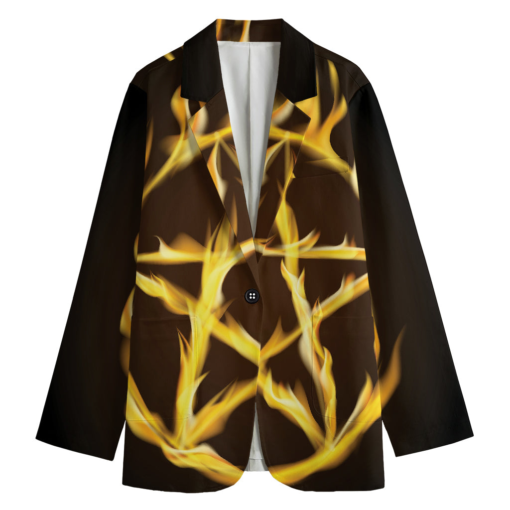 Flaming Pentagram Symbol Print Women's Cotton Blazer
