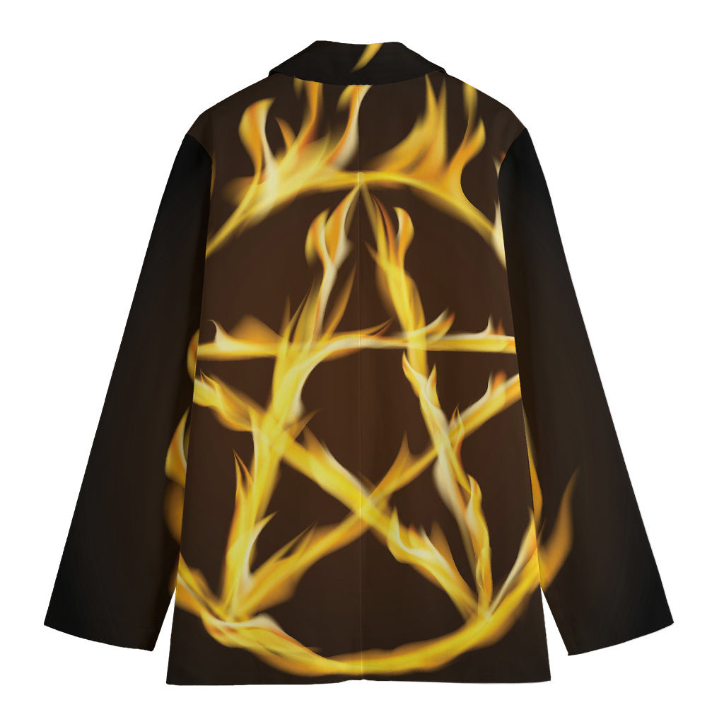 Flaming Pentagram Symbol Print Women's Cotton Blazer