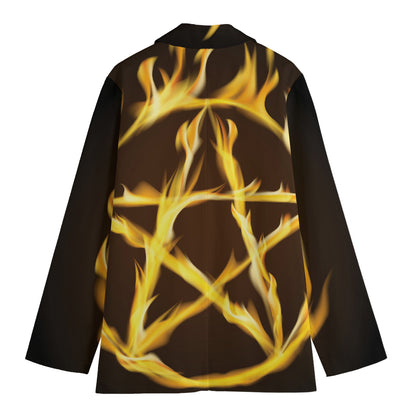 Flaming Pentagram Symbol Print Women's Cotton Blazer
