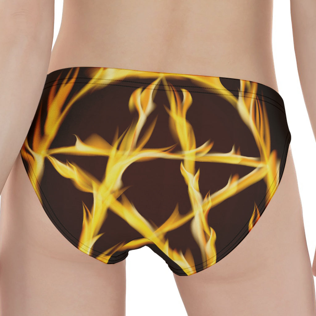 Flaming Pentagram Symbol Print Women's Panties