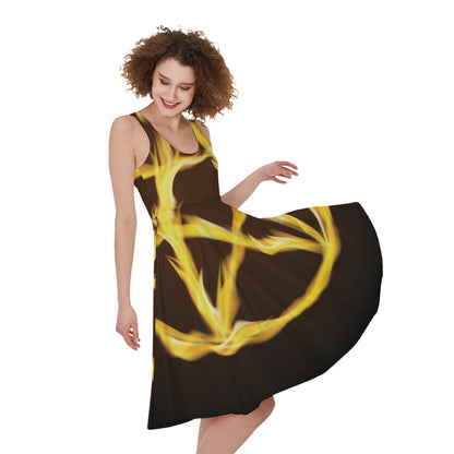 Flaming Pentagram Symbol Print Women's Sleeveless Dress