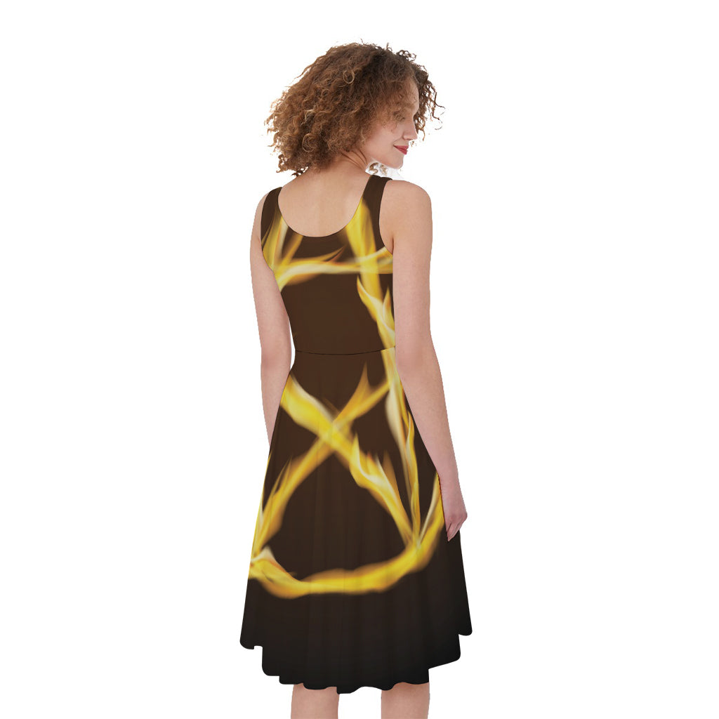 Flaming Pentagram Symbol Print Women's Sleeveless Dress