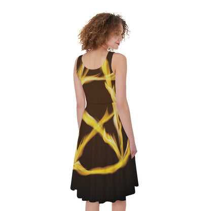 Flaming Pentagram Symbol Print Women's Sleeveless Dress