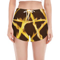 Flaming Pentagram Symbol Print Women's Split Running Shorts