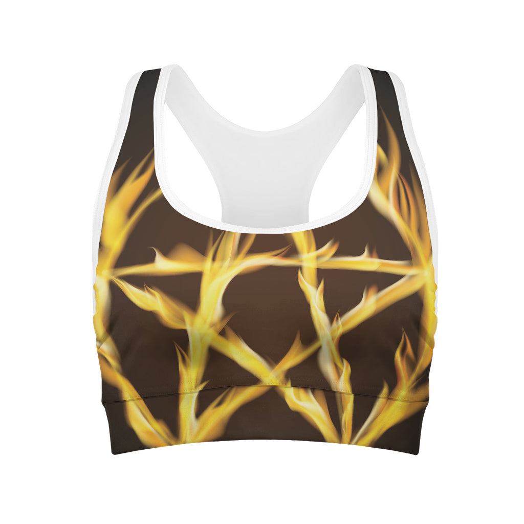Flaming Pentagram Symbol Print Women's Sports Bra