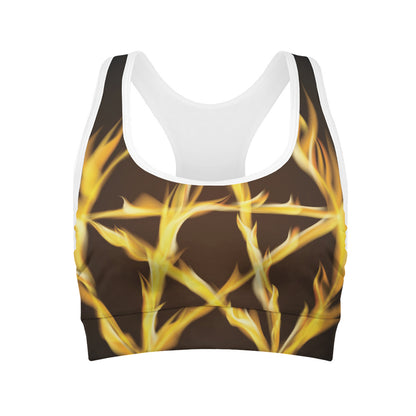 Flaming Pentagram Symbol Print Women's Sports Bra