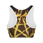 Flaming Pentagram Symbol Print Women's Sports Bra
