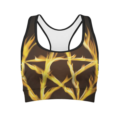 Flaming Pentagram Symbol Print Women's Sports Bra