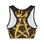 Flaming Pentagram Symbol Print Women's Sports Bra