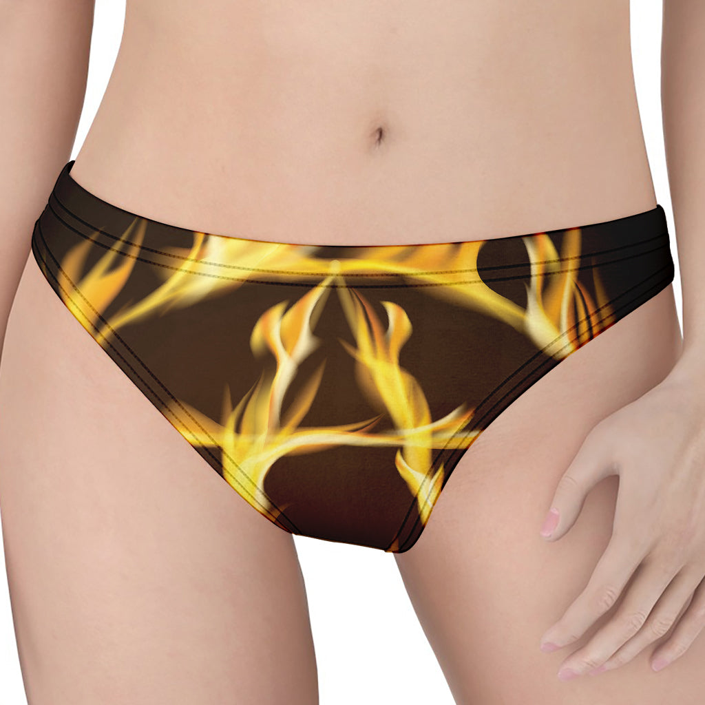 Flaming Pentagram Symbol Print Women's Thong