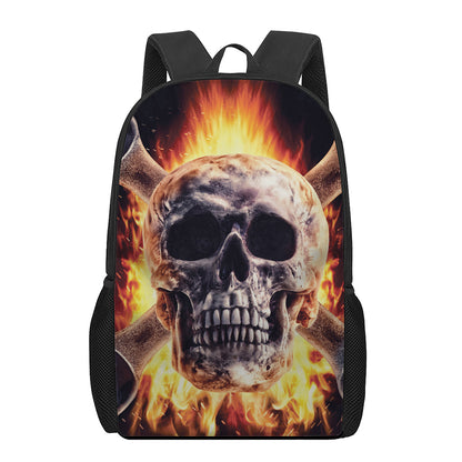Flaming Skull And Cross Wrench Print 17 Inch Backpack