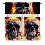 Flaming Skull And Cross Wrench Print 3 Piece Kitchen Curtains