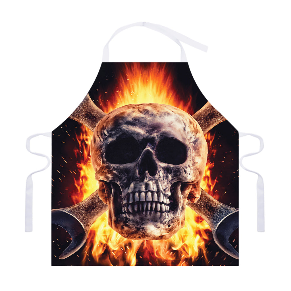 Flaming Skull And Cross Wrench Print Adjustable Apron