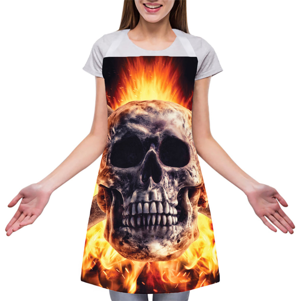 Flaming Skull And Cross Wrench Print Adjustable Apron