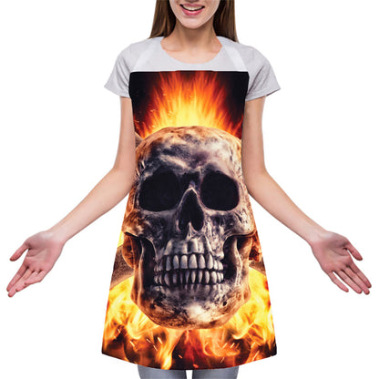 Flaming Skull And Cross Wrench Print Adjustable Apron