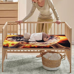 Flaming Skull And Cross Wrench Print Baby Crib Sheet