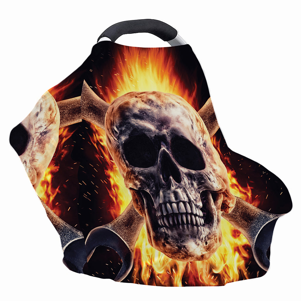 Flaming Skull And Cross Wrench Print Baby Seat Cover