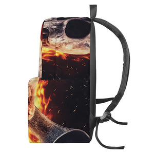 Flaming Skull And Cross Wrench Print Backpack