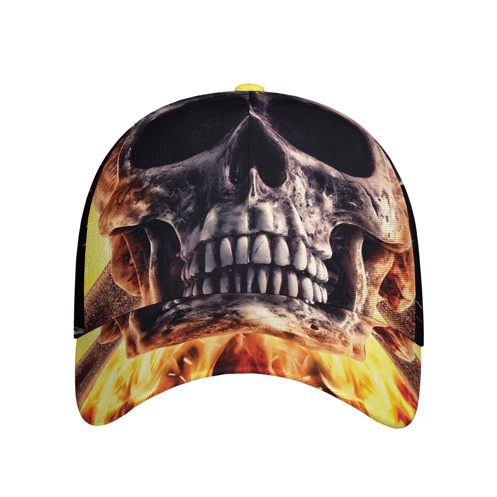 Flaming Skull And Cross Wrench Print Baseball Cap