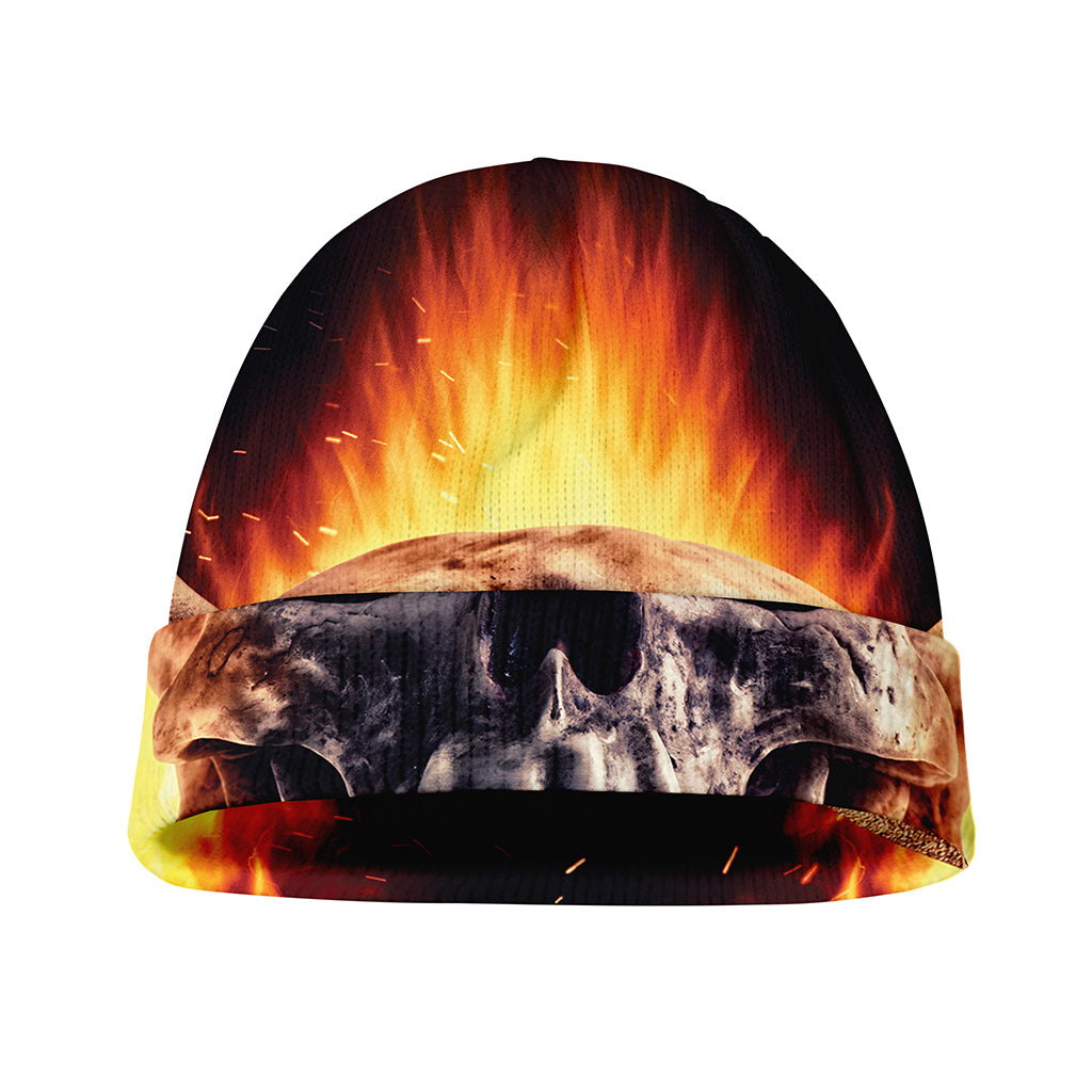 Flaming Skull And Cross Wrench Print Beanie