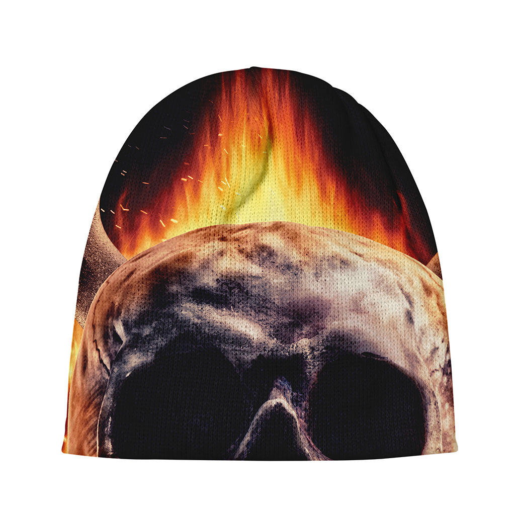 Flaming Skull And Cross Wrench Print Beanie
