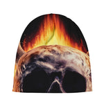 Flaming Skull And Cross Wrench Print Beanie