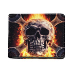 Flaming Skull And Cross Wrench Print Bifold Wallet
