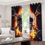 Flaming Skull And Cross Wrench Print Blackout Grommet Curtains