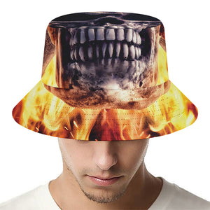 Flaming Skull And Cross Wrench Print Bucket Hat