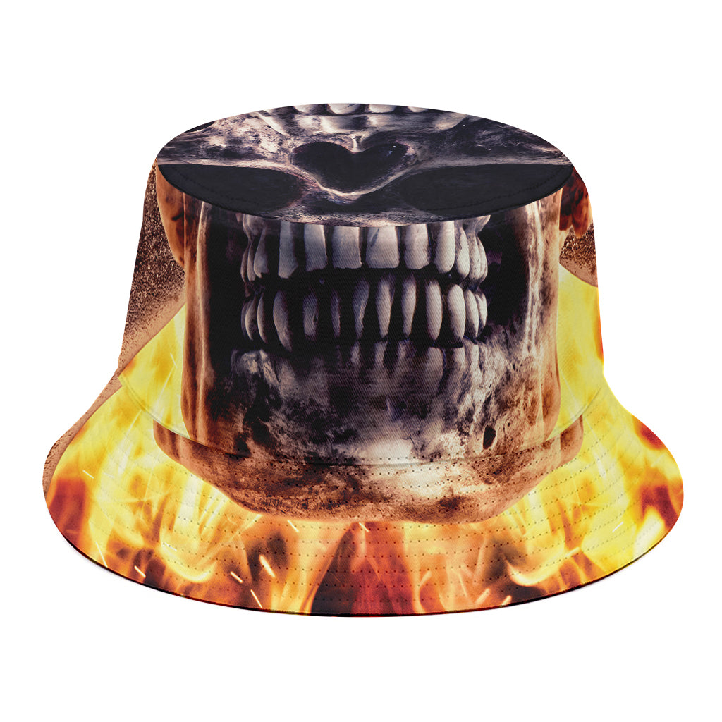 Flaming Skull And Cross Wrench Print Bucket Hat