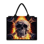 Flaming Skull And Cross Wrench Print Canvas Tote Bag
