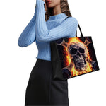 Flaming Skull And Cross Wrench Print Canvas Tote Bag