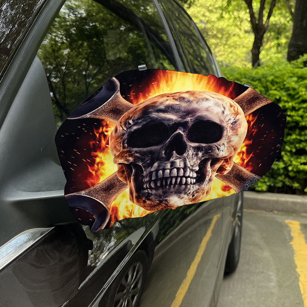 Flaming Skull And Cross Wrench Print Car Side Mirror Covers