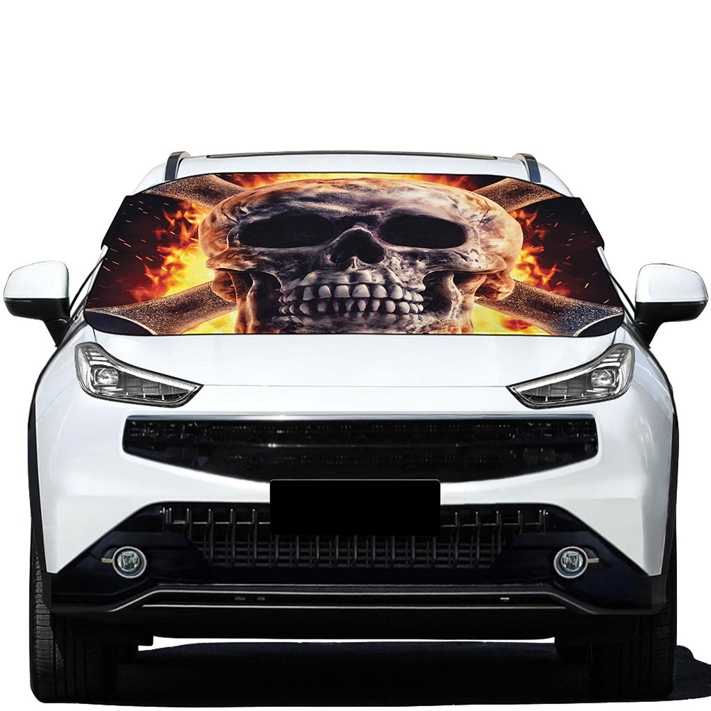 Flaming Skull And Cross Wrench Print Car Windshield Snow Cover