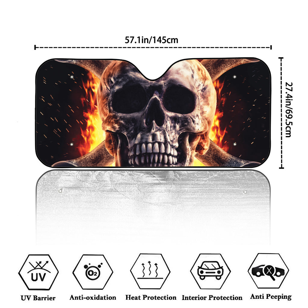 Flaming Skull And Cross Wrench Print Car Windshield Sun Shade