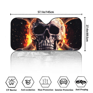 Flaming Skull And Cross Wrench Print Car Windshield Sun Shade