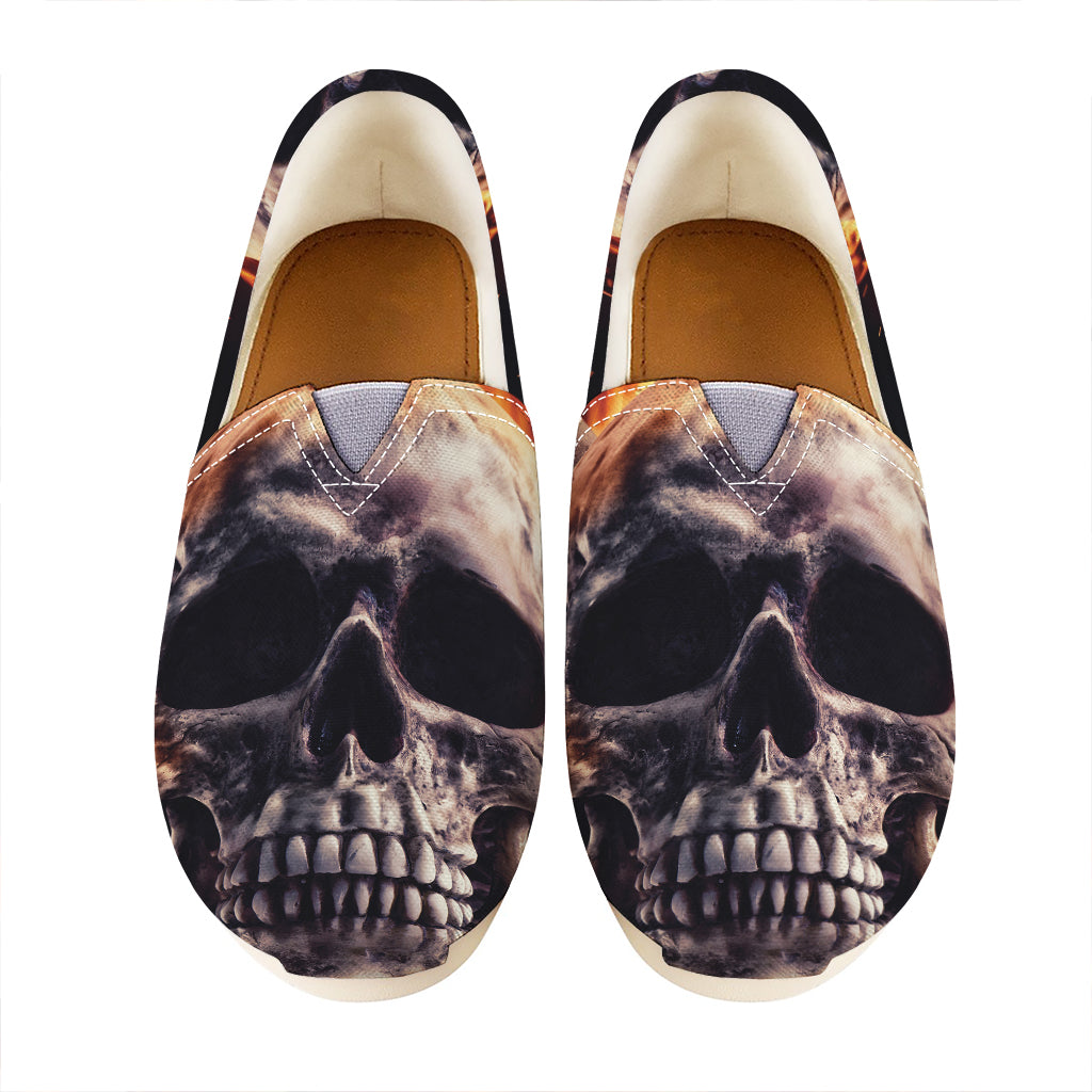 Flaming Skull And Cross Wrench Print Casual Shoes