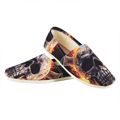 Flaming Skull And Cross Wrench Print Casual Shoes